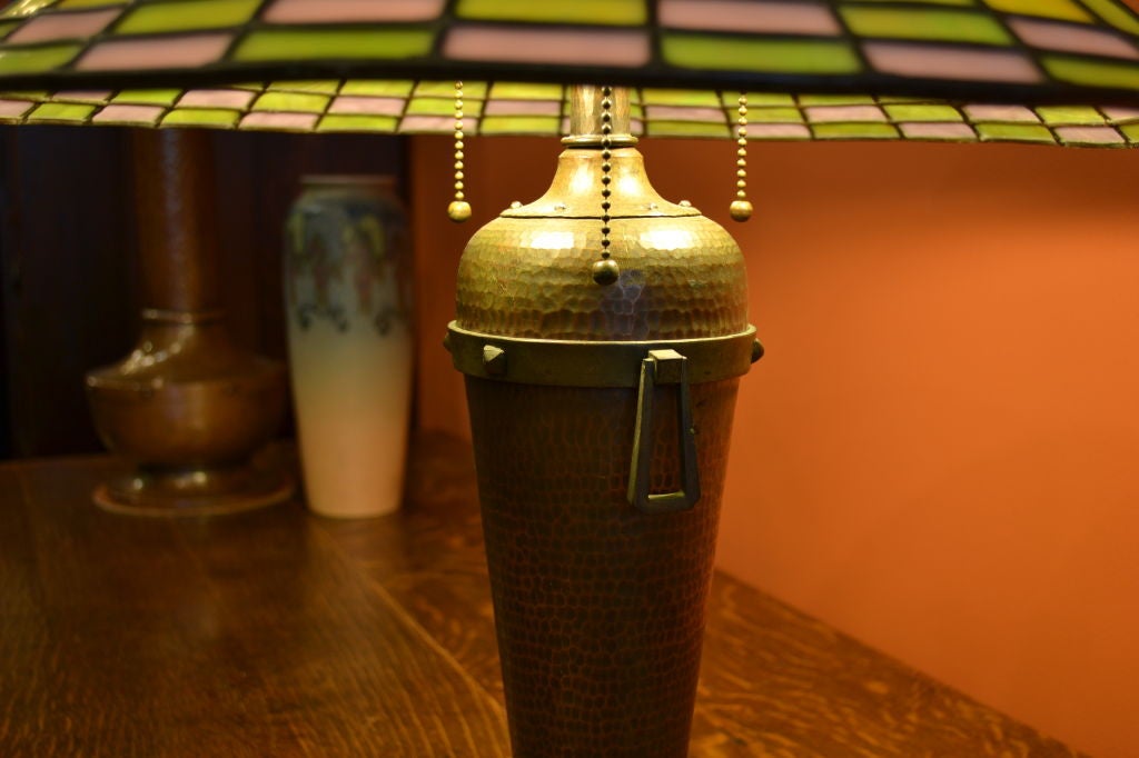 Leaded Glass Lamp by Roycroft Shops For Sale 2