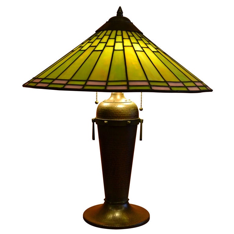 Leaded Glass Lamp by Roycroft Shops For Sale
