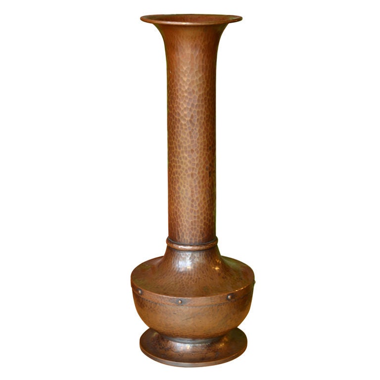 Large Hammered Copper vase By Roycroft Shops For Sale