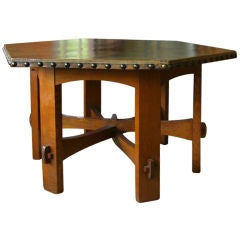 Hexagonal Leather Top Table By Gustav Stickley