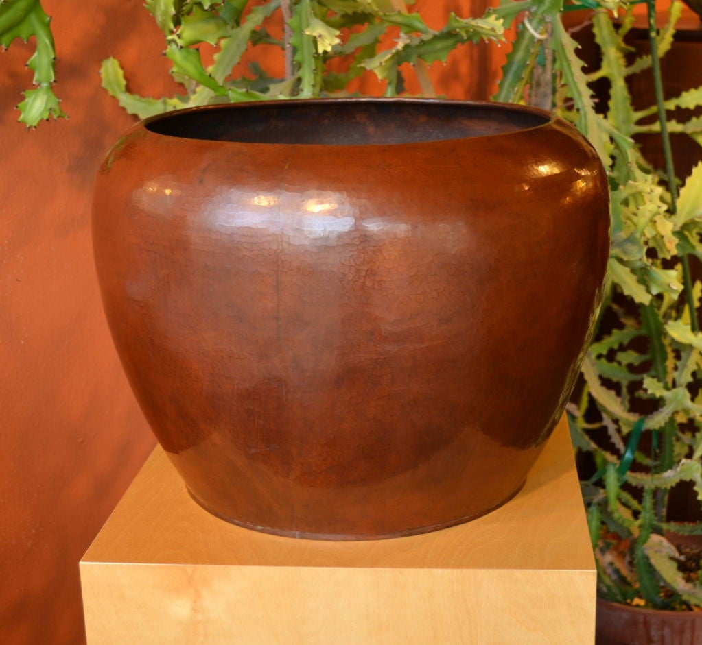 This monumental Dirk Van Erp (San Francisco) Jardiniere may be close to the largest piece of Van Erp copper in existence. Signed with the windmill mark on the bottom.