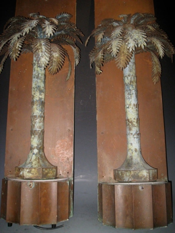 Antique French Wall Appliques Palm Trees on Brass Bases