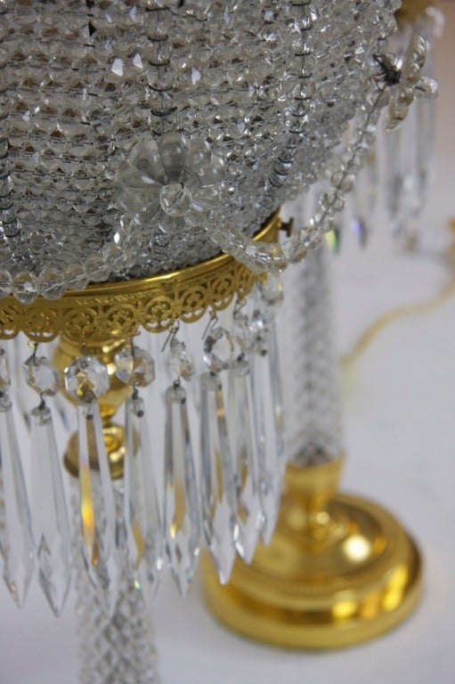 Pareja de lámparas de bronce dorado y cristal de Jansen siglo XIX en venta