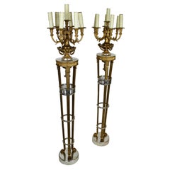 Caldwell Pair of Silvered and Doré Bronze Neoclassic Lamps