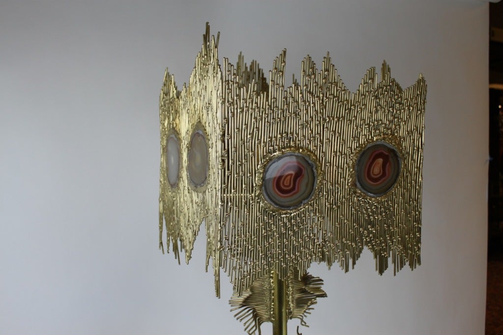 Mid-Century Modern Rare lampadaire français Dor en bronze et agate en vente