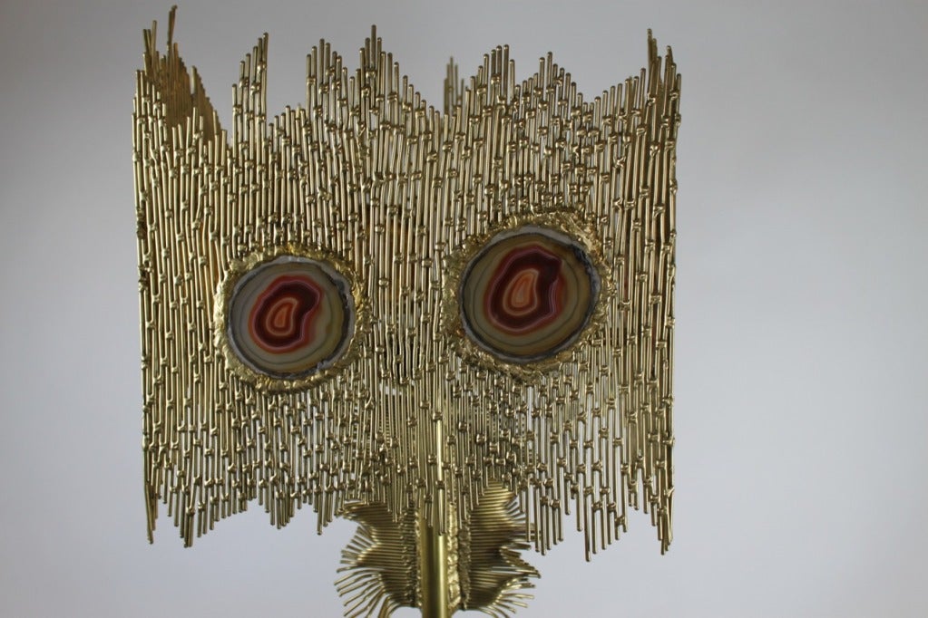 Late 20th Century Rare French Doré Bronze and Agate Floor Lamp