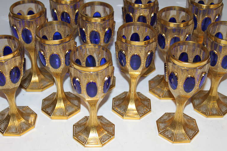 A Rare, Extensive Sapphire and Clear Moser Glass Stemware Drinking Service 5