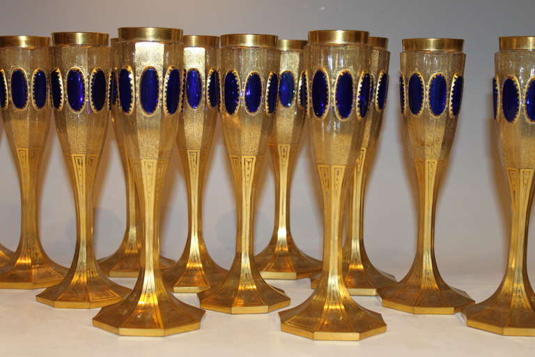 A Rare, Extensive Sapphire and Clear Moser Glass Stemware Drinking Service 4