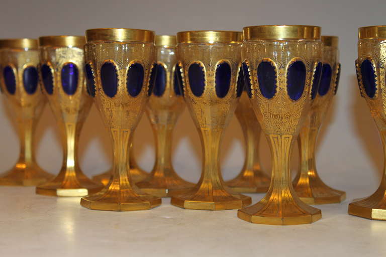 A Rare, Extensive Sapphire and Clear Moser Glass Stemware Drinking Service 1