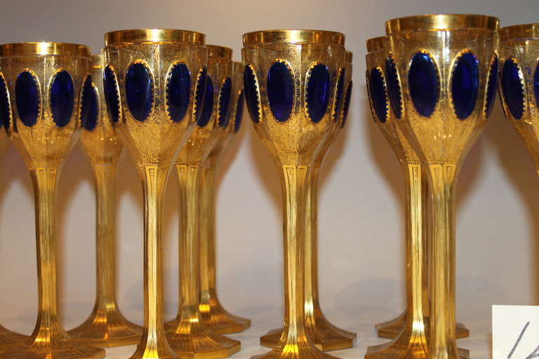 19th Century A Rare, Extensive Sapphire and Clear Moser Glass Stemware Drinking Service