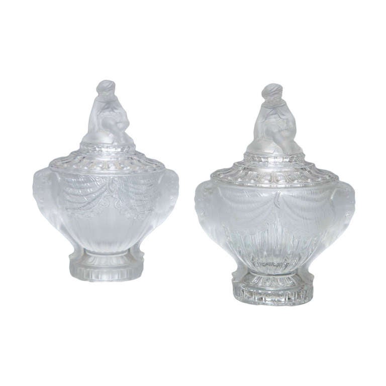 Pair of Signed Orientalist Baccarat Candy Covered Compotes with Elephant Handles