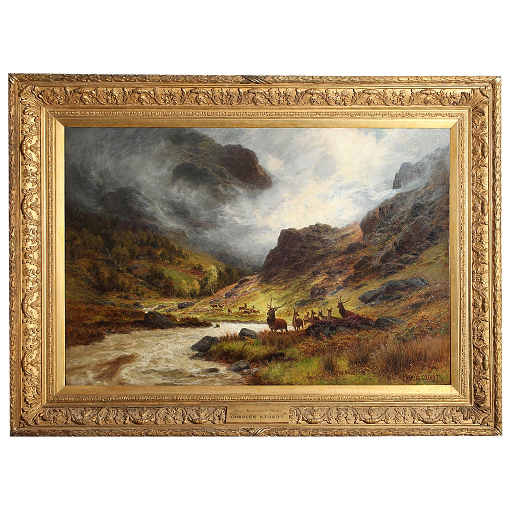 Charles Stuart "Their Mountain Home" Oil on Canvas, Signed, 1895-1897