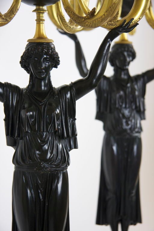 19th Century Unusual Pair Of Russian Empire Figural Bronze Candelabras For Sale