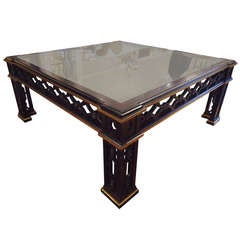 Vintage Ebonized and Giltwood Large Square Coffee Table