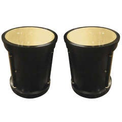 Schnazzy Circular Ebonized Side Tables with Gold Leaf Tops