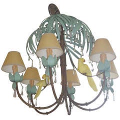 Retro Whimsical Parrot and Palm Tree Motiffe Chandelier