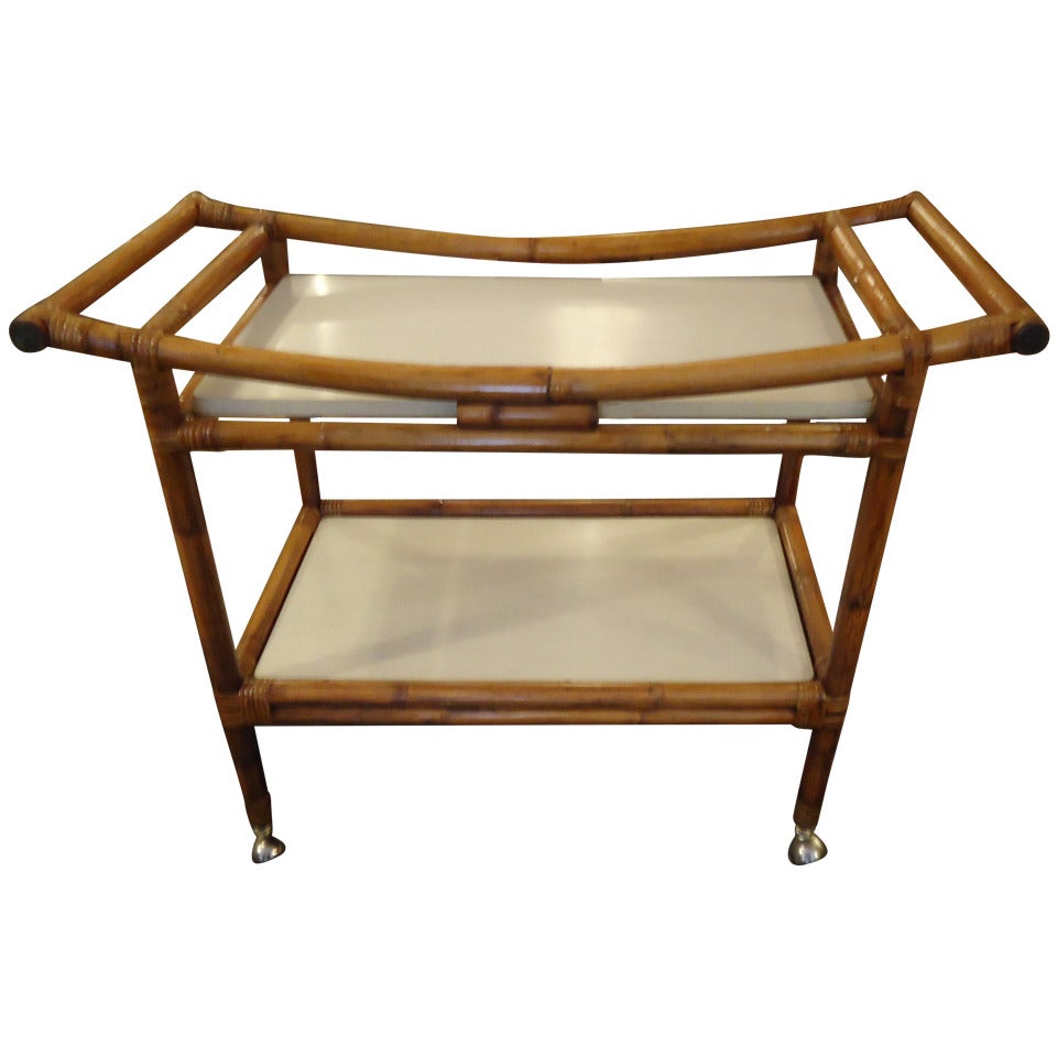 Bamboo and Laminate Midcentury Bar Cart with Asian Flair