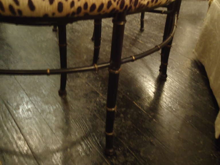 Metal Pair of Faux Bamboo and Animal Print Crescent Shaped Benches