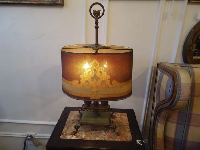 Arts and Crafts Lamp with Green Onyx Base
