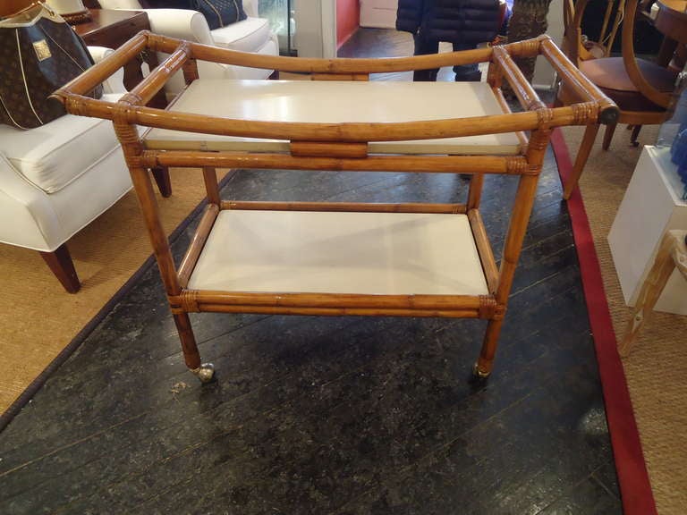 Mid-20th Century Bamboo and Laminate Midcentury Bar Cart with Asian Flair