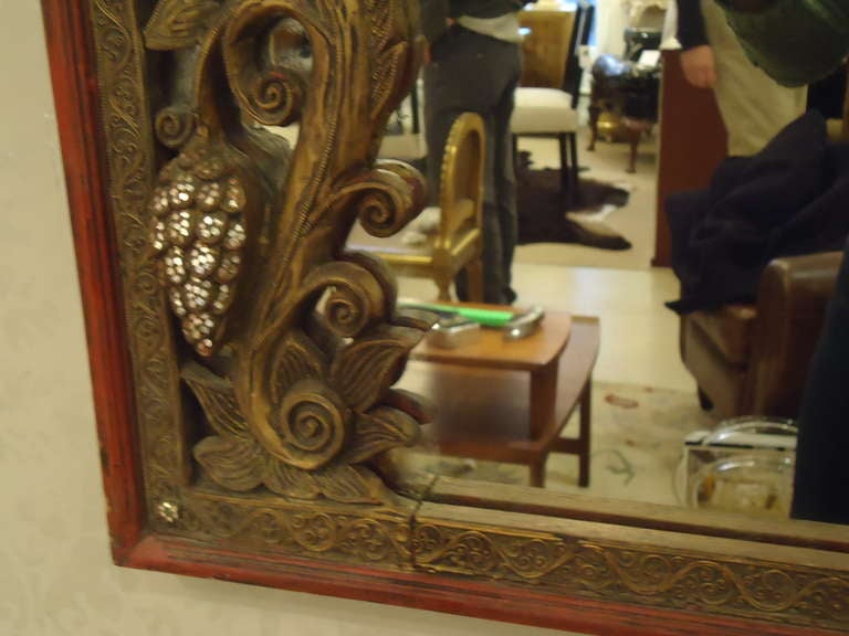 Intricate Tibetan Carved Wood Mirror In Good Condition In Hopewell, NJ