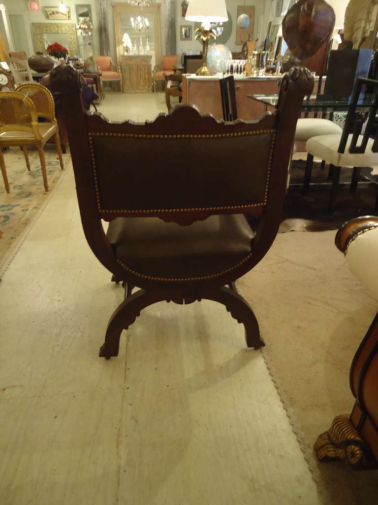 Pair of Regal Antique Mahogany and Leather Throne Chairs at 1stDibs