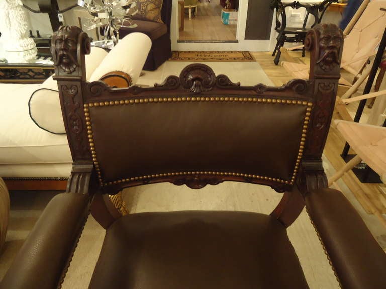 Pair of Regal Antique Mahogany and Leather Throne Chairs at 1stDibs