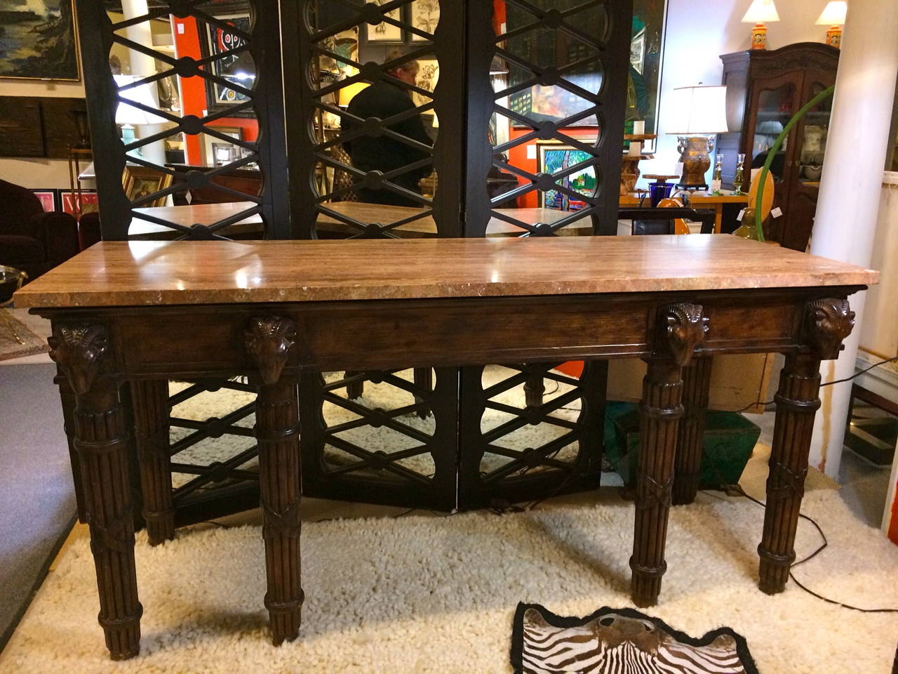 Rich Regency Style Mahogany Ram's Head Motif Console