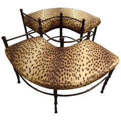 Pair of Faux Bamboo and Animal Print Crescent Shaped Benches