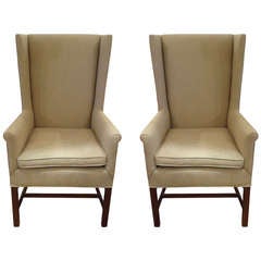 Pair of Sleek Herringbone Wing Chairs