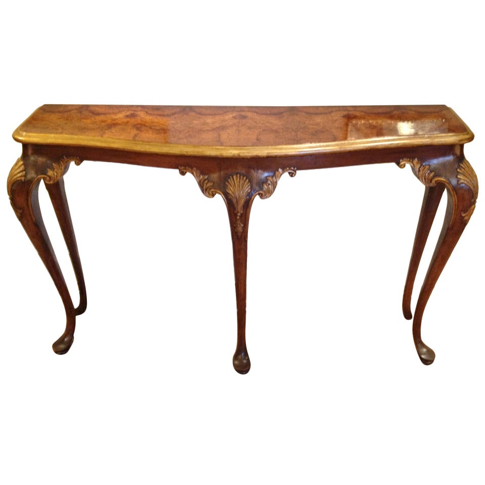 Antique English Inlaid Console with Gilded Shell Decoration