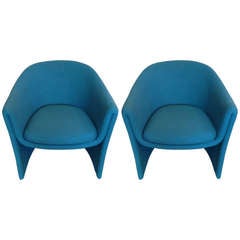 Pair of Dunbar Teal Blue Wool Midcentury Club Chairs