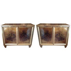 Pair of Hollywood Regency Style Silver and Gold Cabinet Nightstands