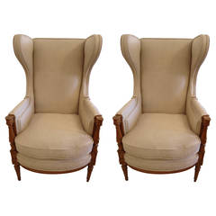 Pair of Handsome Maison Jansen Style Directoire Wing Chairs