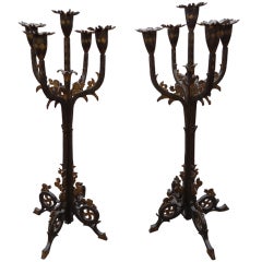 Pair of Arts and Crafts Steel and Gilt Candleabra