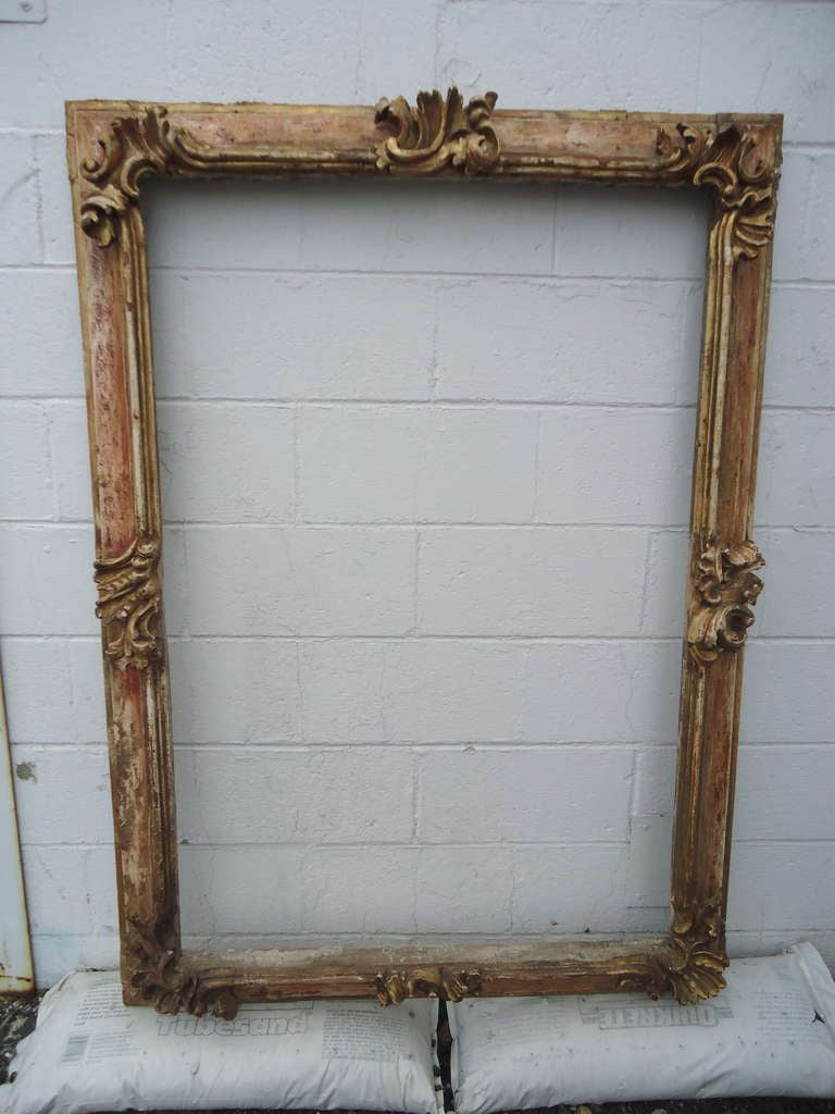 Original patina in cream and terracotta, gorgeous polychrome embellishments, beautiful for a mirror, painting, or architectural found object.
Inside depth is 2.25