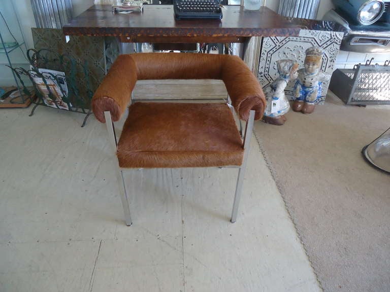 American Furry Cowhide Mid Century Modern Desk Chair
