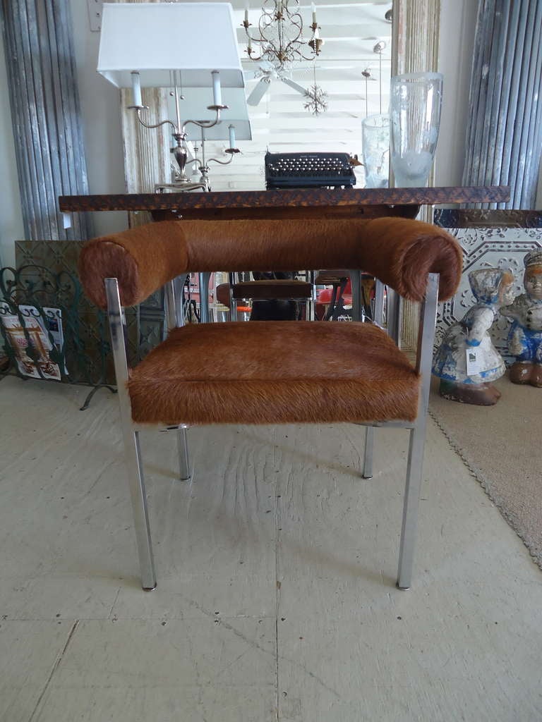 Furry Cowhide Mid Century Modern Desk Chair In Excellent Condition In Hopewell, NJ