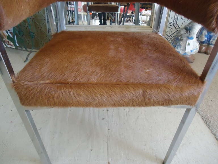 Mid-20th Century Furry Cowhide Mid Century Modern Desk Chair