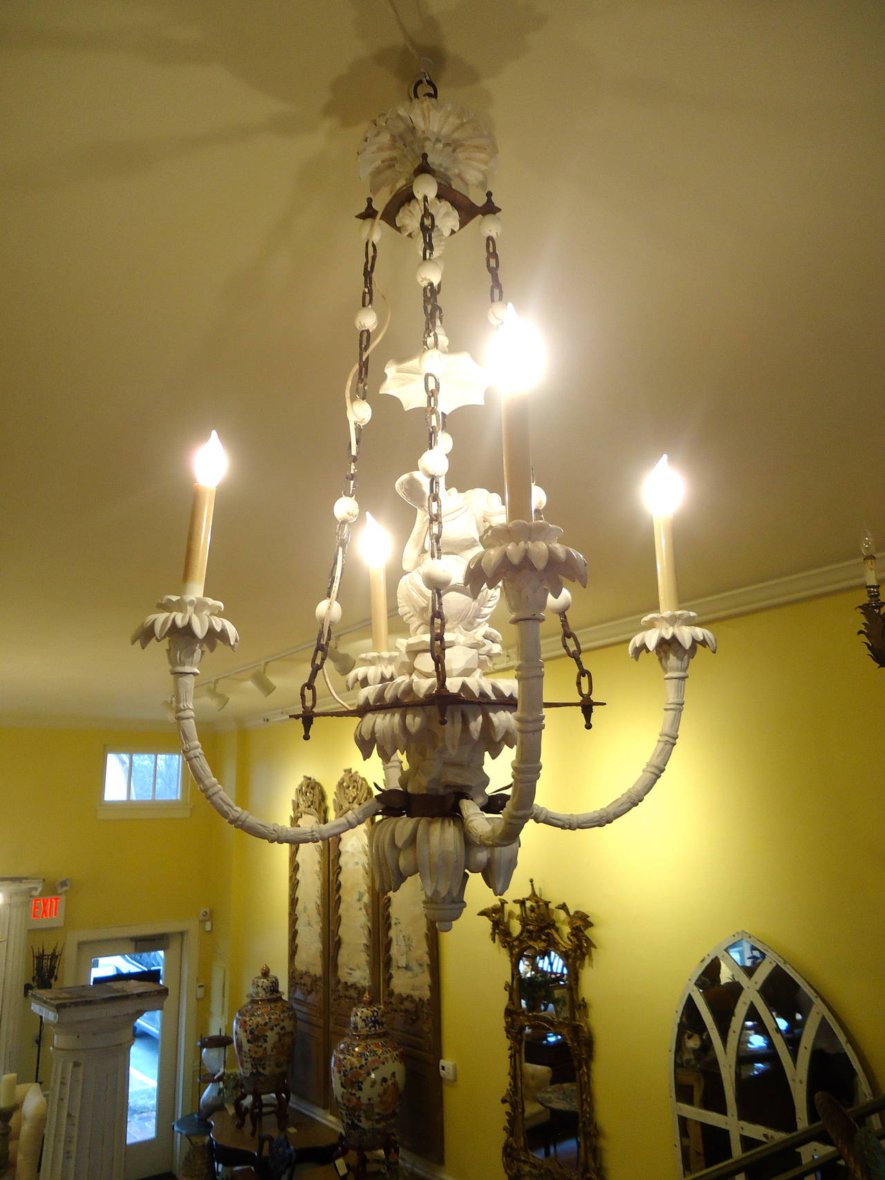 Super Chic Carved Wood Chinoiserie Style Monkey Chandelier