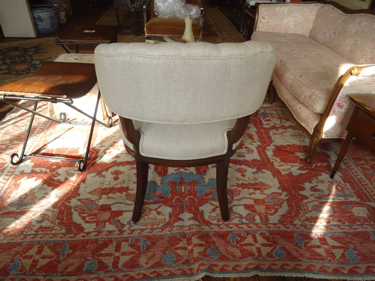 Mid-20th Century Pair of English Tub Chairs with Tufted Back