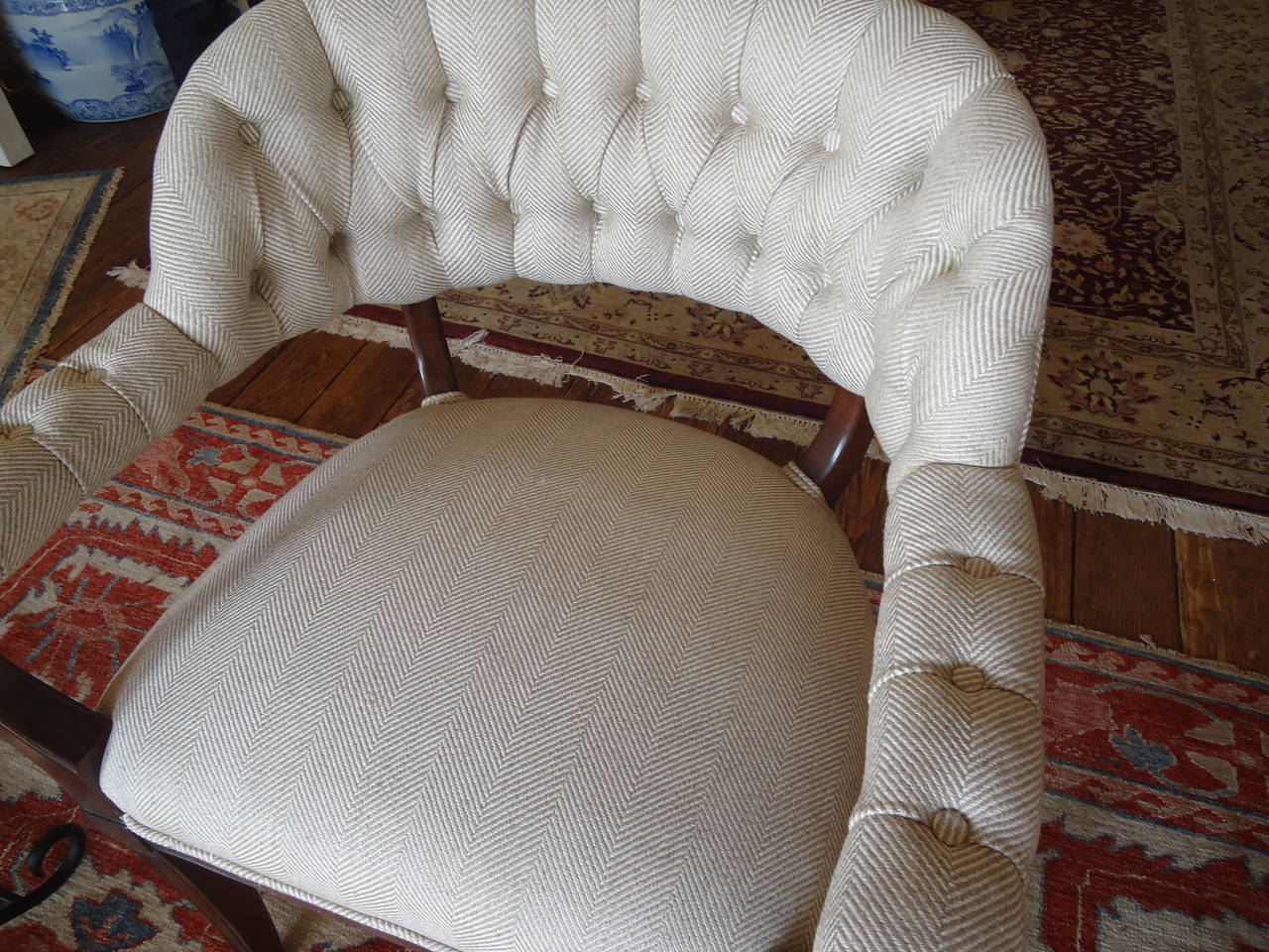 Pair of English Tub Chairs with Tufted Back 1