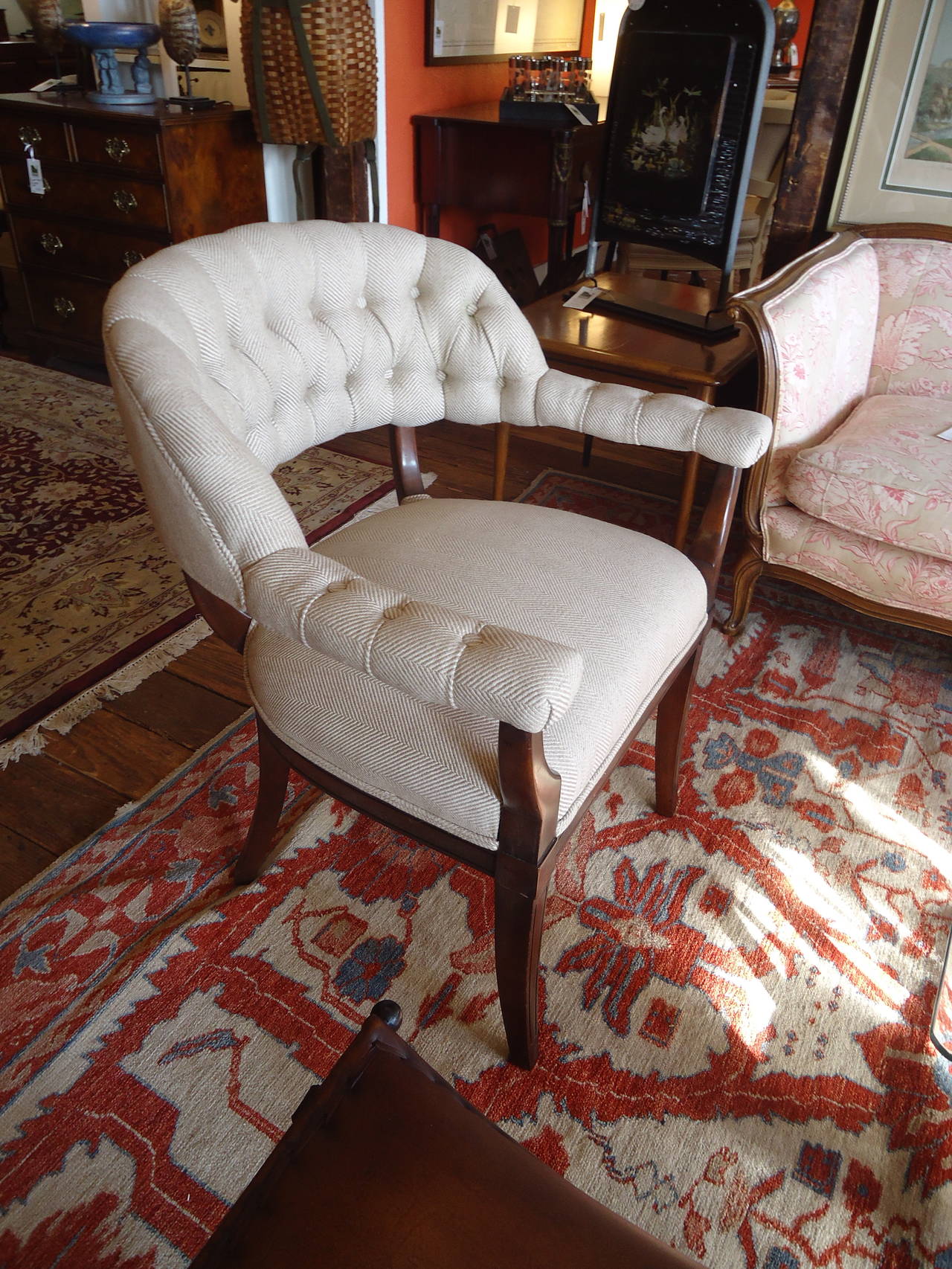 Pair of English Tub Chairs with Tufted Back