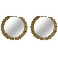 Pair of French Round Painted Zinc and Iron Wreathe Mirrors