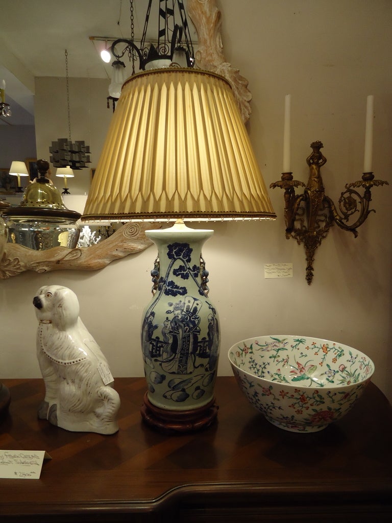 Pair of Antique Blue and White Chinese Lamps
