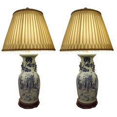 Pair of Antique Blue and White Chinese Lamps