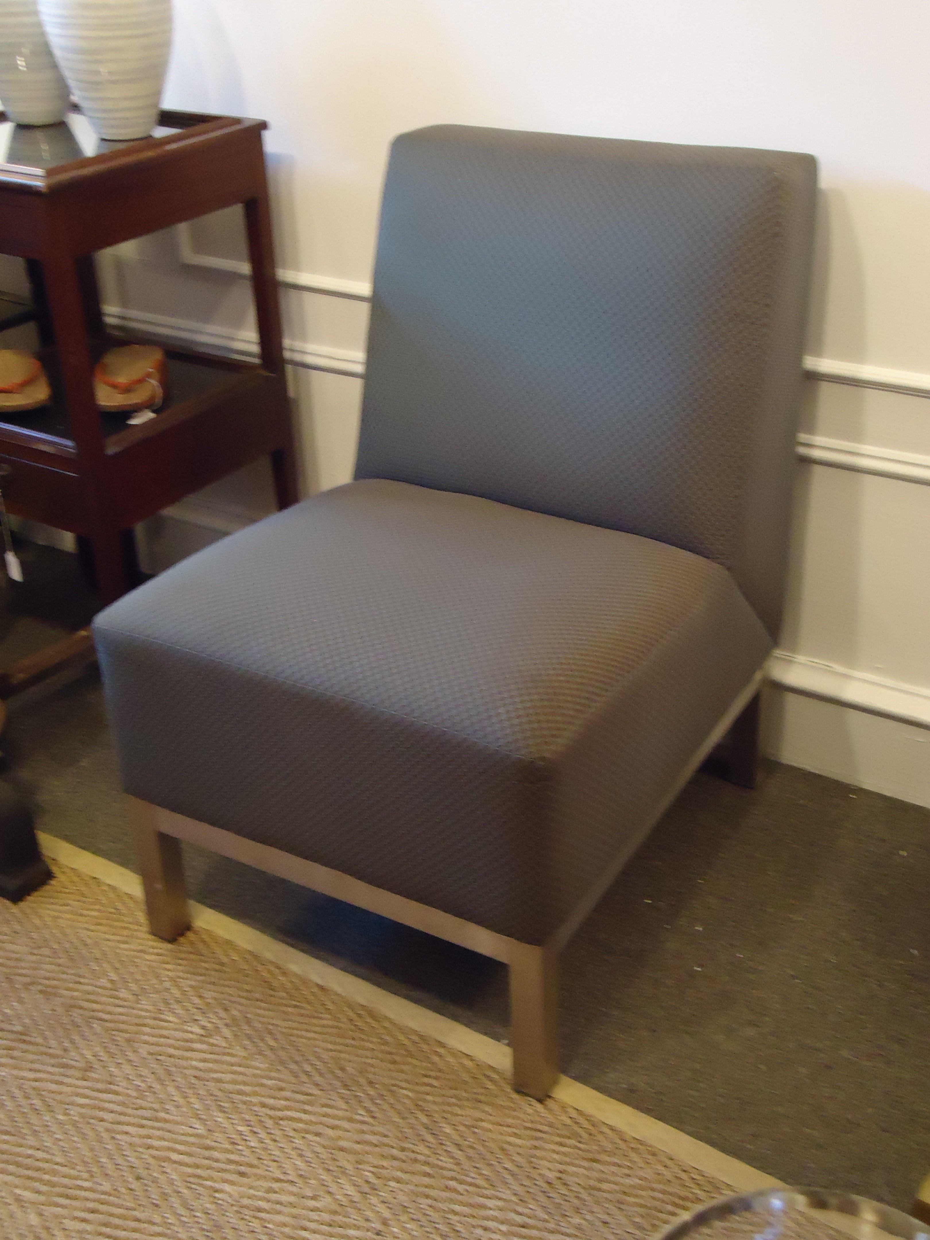 Pair of Midcentury Slipper Chairs with Stainless Steel Legs