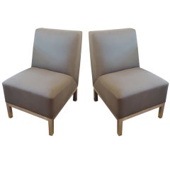 Pair of Midcentury Slipper Chairs with Stainless Steel Legs