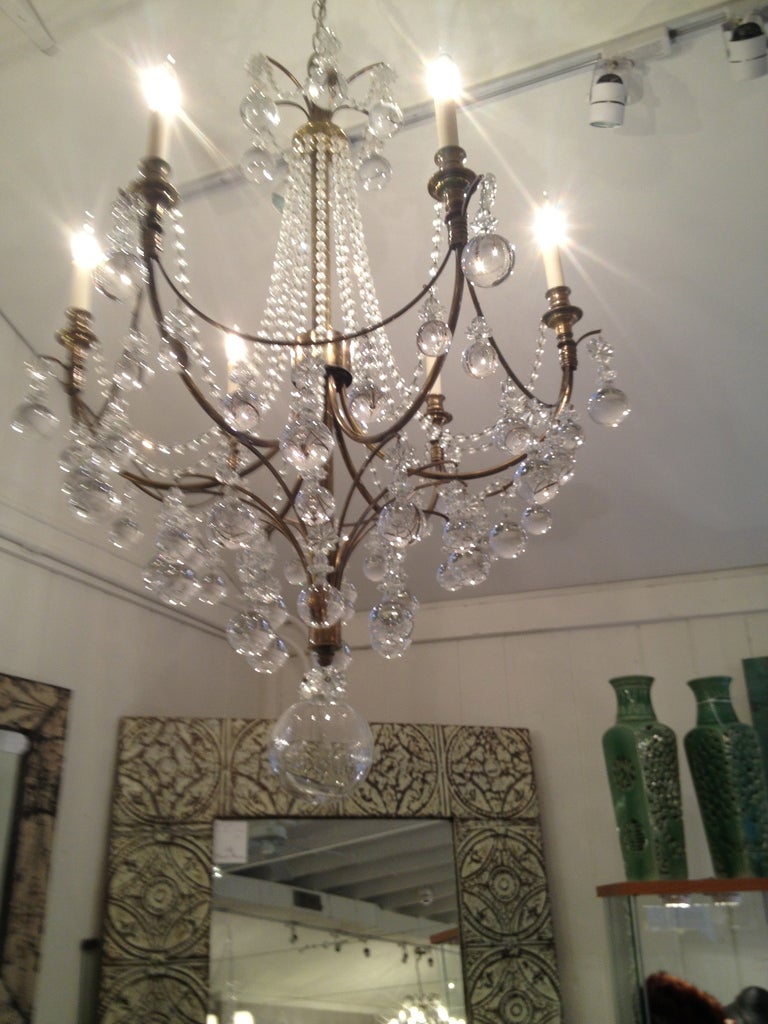 Crystal ball Vintage Chandelier In Excellent Condition In Hopewell, NJ
