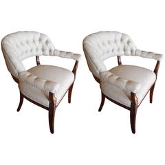 Pair of English Tub Chairs with Tufted Back